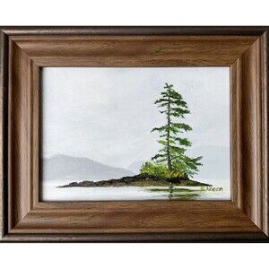 Wood Framed Original 8x10" Oil Painting Landscape "Lone Pine" Lake Scenic Nature